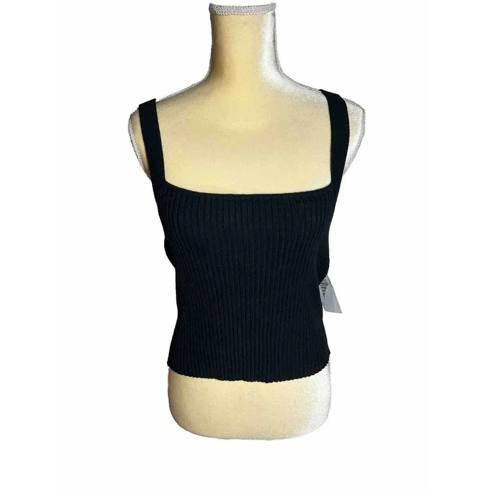 Good American Square Neck Contoured Cropped Tank Top - Black Women’s Size 4XL(7)